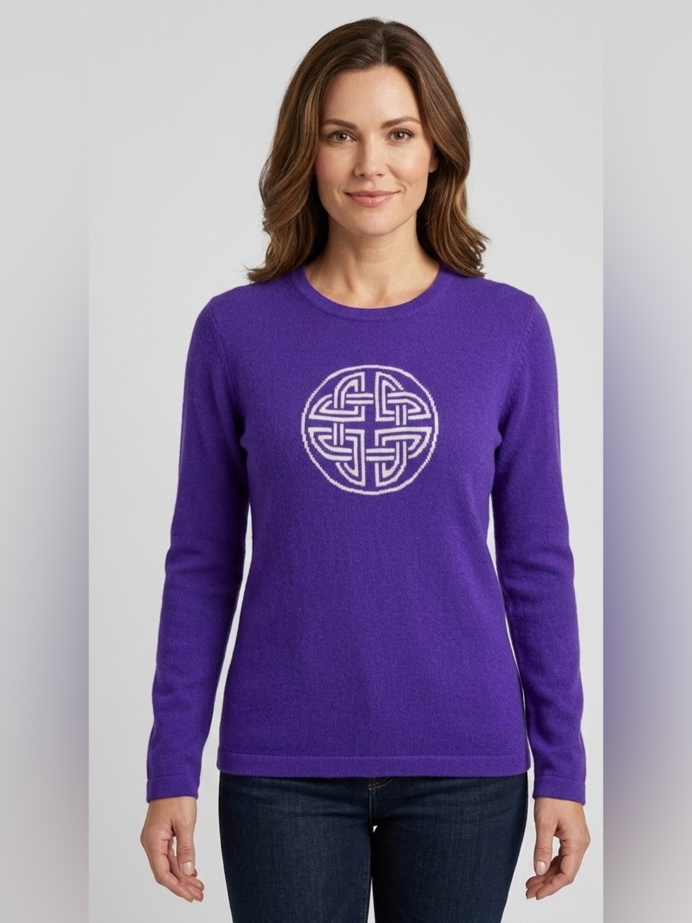 Two Bees Cashmere Purple Celtic Knot Sweater 100% Cashmere Pullover